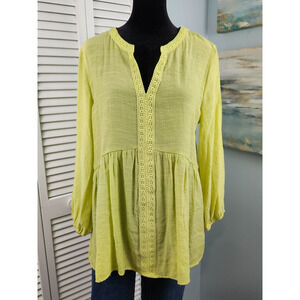 Counterparts Green Embroidered Top Small V Neck NWT Flowy Boho Cottage Relaxed